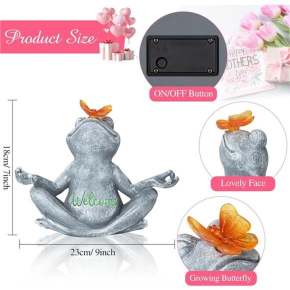 Solar Frog Garden Statues for Porch Patio Yard Decorations Ideal Frog Gifts - Picture 4 of 7